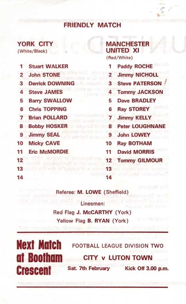 4th February 1976 York City v Manchester United Friendly  1975-1976 - Image 2