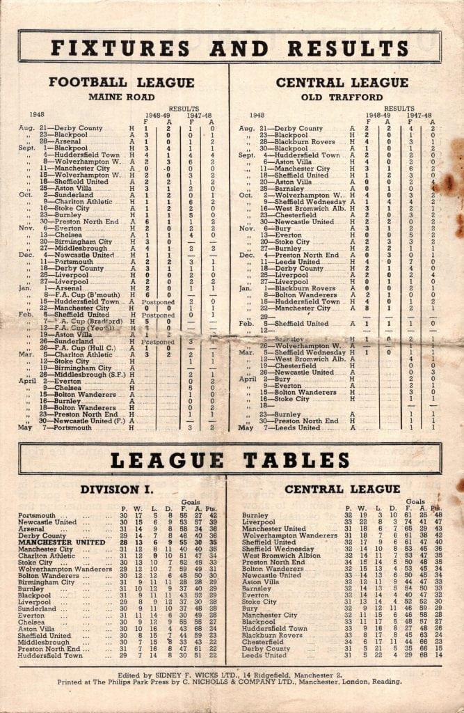 12th March 1949 Manchester United v Stoke City Division One Matchday 29 1948-1949 - Image 2