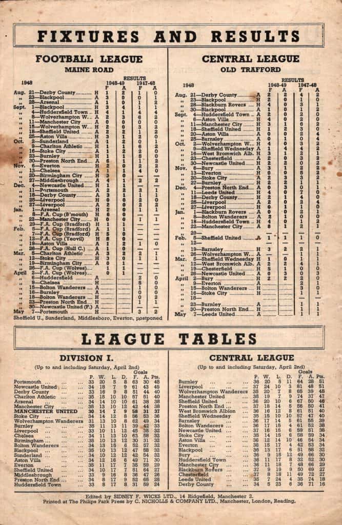 9th April 1949 Manchester United v Chelsea Division One Matchday 32 1948-1949 - Image 2