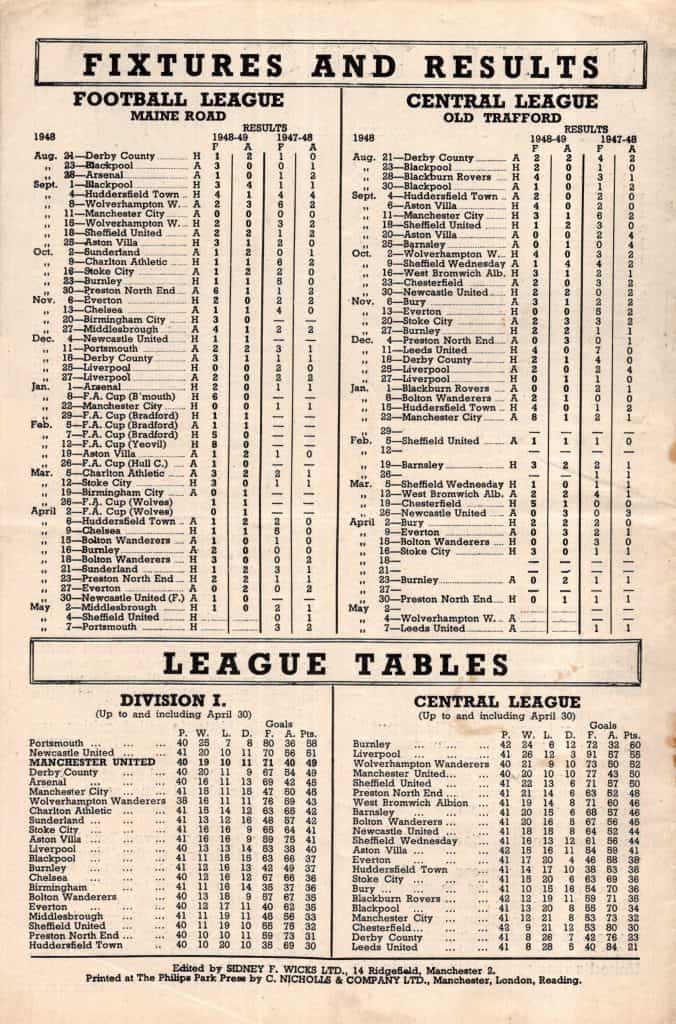 7th May 1949 Manchester United v Portsmouth Division One Matchday 42 1948-1949 - Image 2