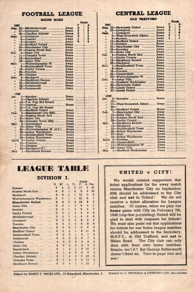 13th September 1947 Manchester United v Sheffield United Division One Matchday 07 1947-1948 - Image 2