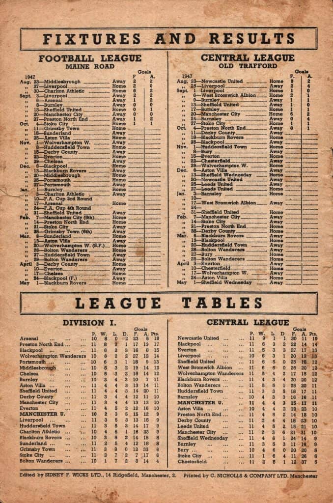 11th October 1947 Manchester United v Grimsby Town Division One Matchday 11 1947-1948 - Image 2