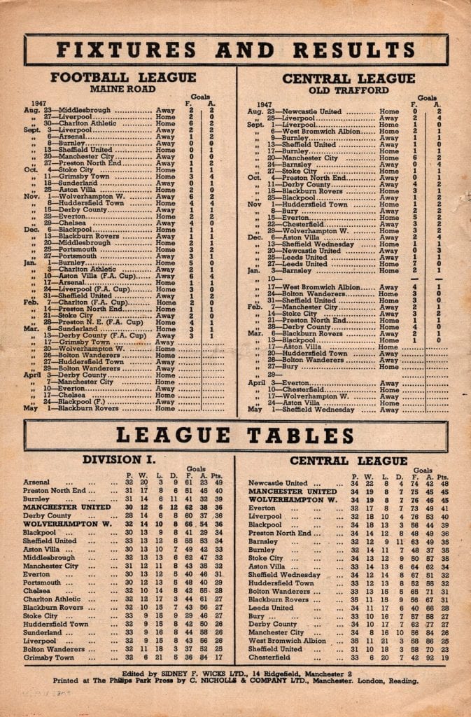 20th March 1948 Manchester United v Wolverhampton Wanderers Division One Matchday 32 1947-1948 - Image 2