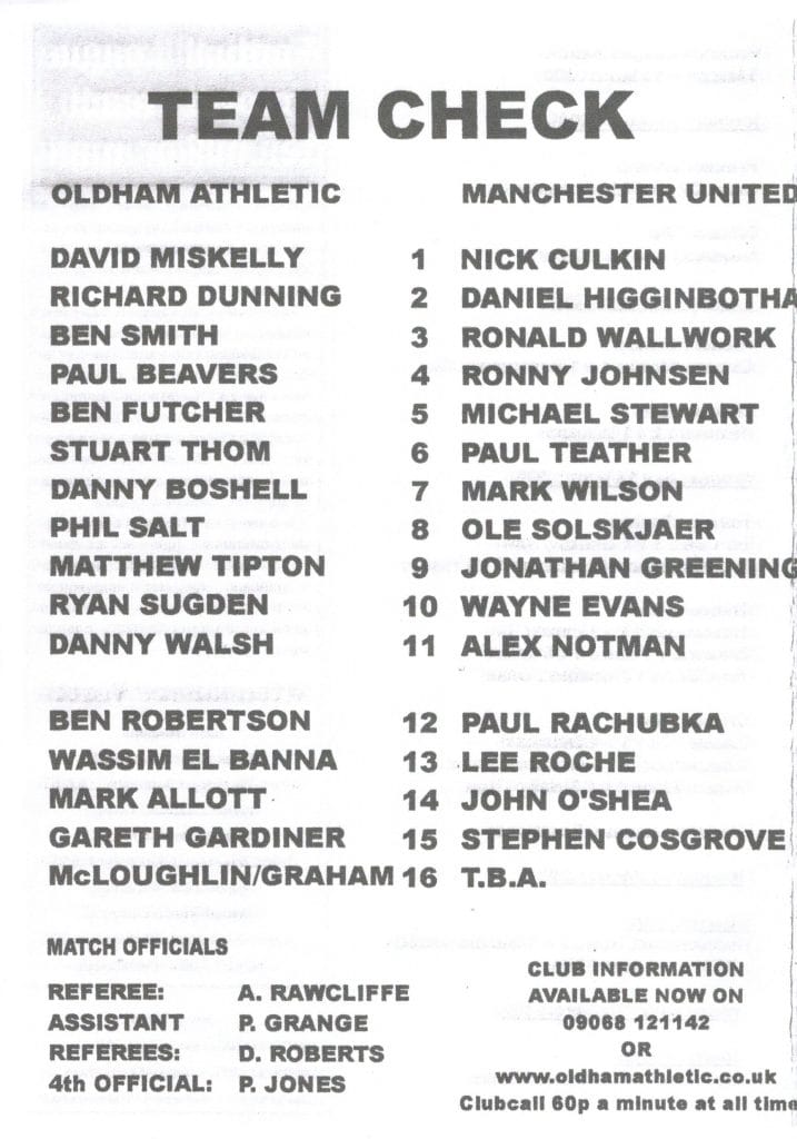 23rd March 2000 Oldham Athletic v Manchester United Manchester Senior Cup  1999-2000 - Image 2
