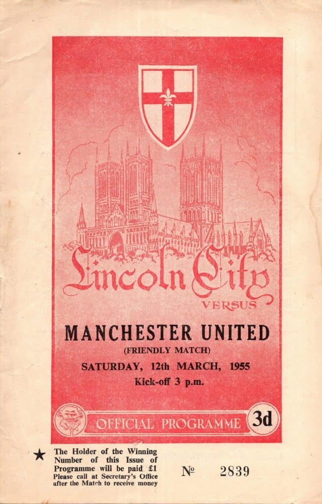 12th March 1955 Lincoln City v Manchester United Friendly  1954-1955