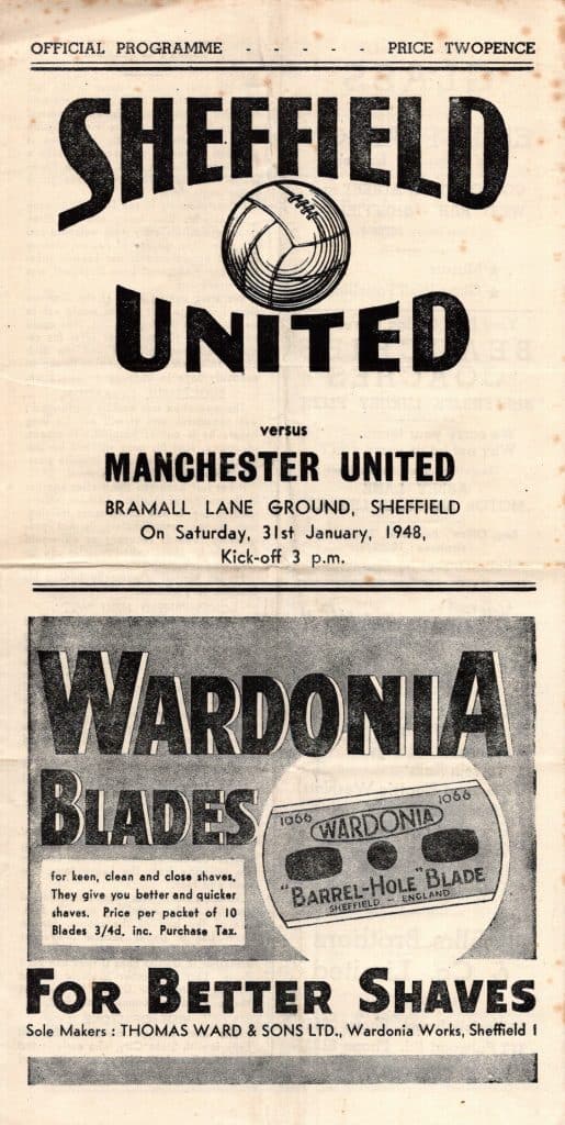 31st January 1948 Sheffield United v Manchester United Division One Matchday 27 1947-1948