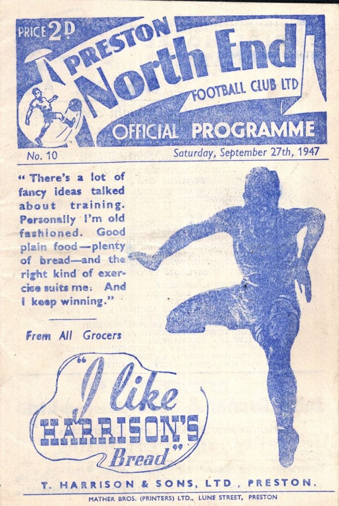 27th September 1947 Preston North End v Manchester United Division One Matchday 09 1947-1948